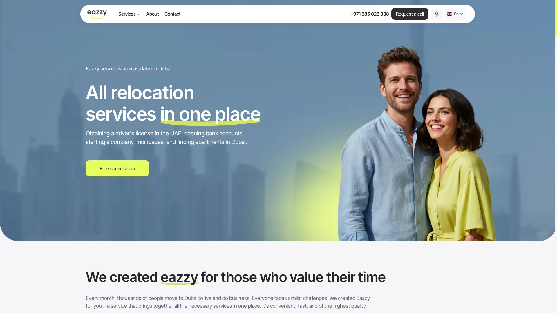 Проект Корпаративный сайт сервиса релокации и сопровождения в ОАЭ Eazzy Dubai